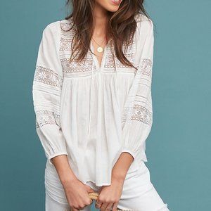 Anthropologie White Peasant Top XL